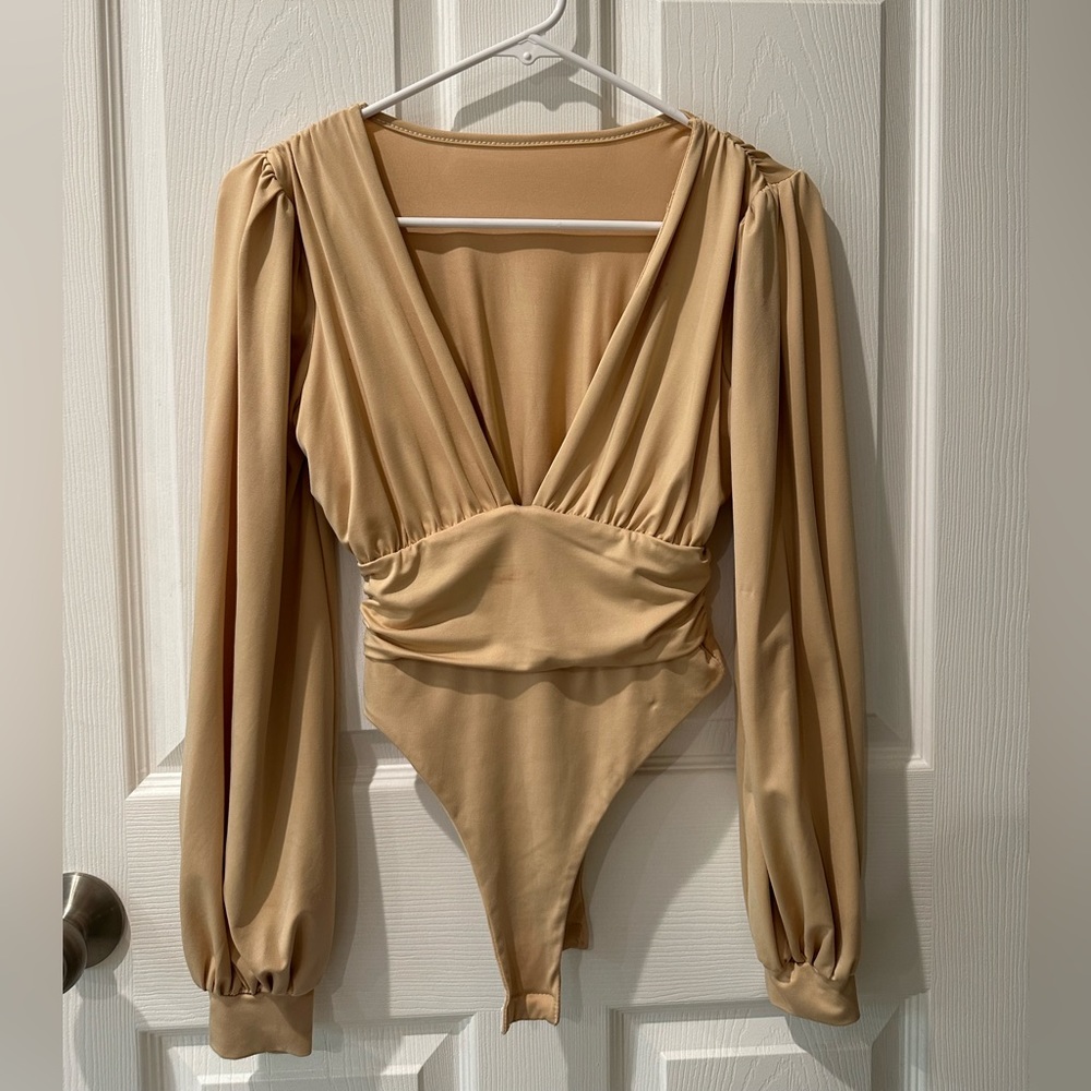 Nude Plunge Neckline Long sleeve Bodysuit